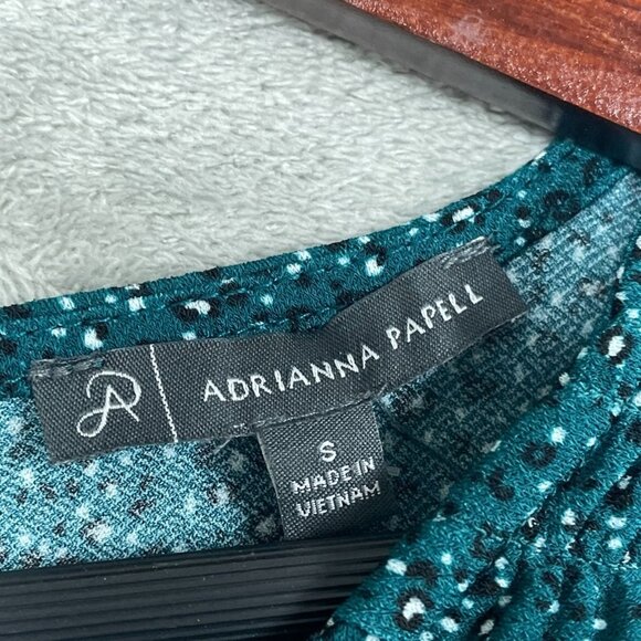 Adrianna Papell Teal Polka Dot Blouse Smocked Details Small d0387 - Picture 2 of 16